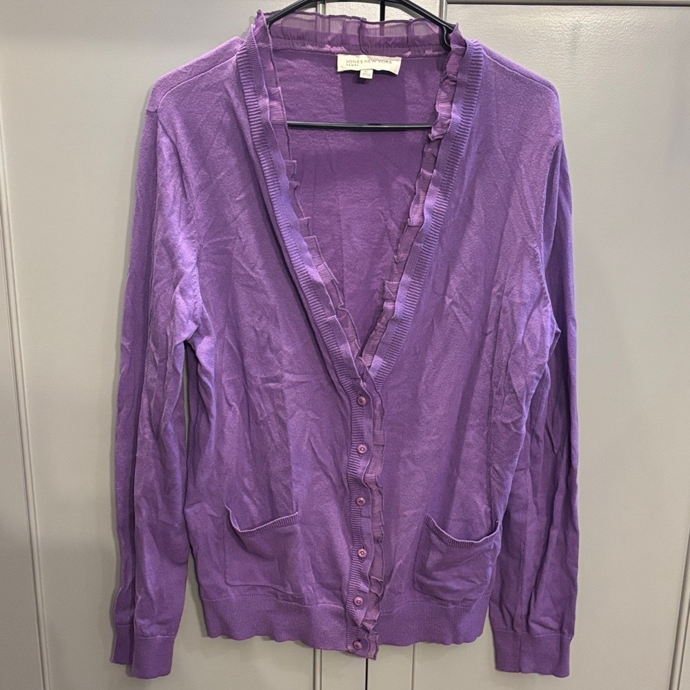 Jones New York Sport Purple Women's ruffle Cardigan XL